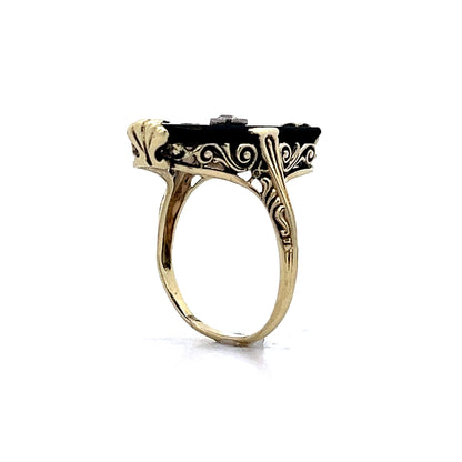 Onyx & Diamond Right Hand Ring in 14k Yellow Gold