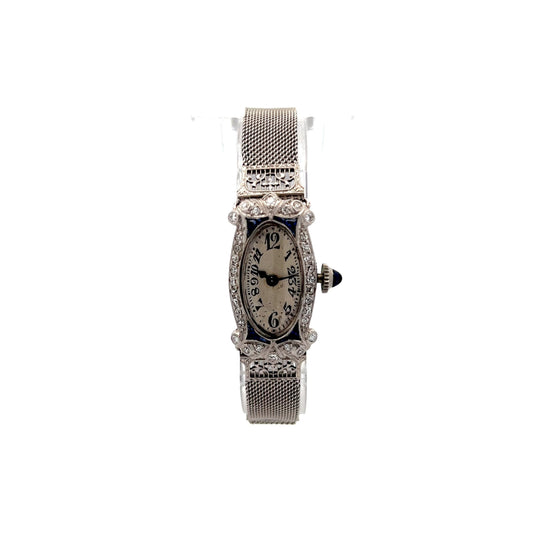 Art Deco Mesh Band Diamond Watch in 14k White Gold & Platinum