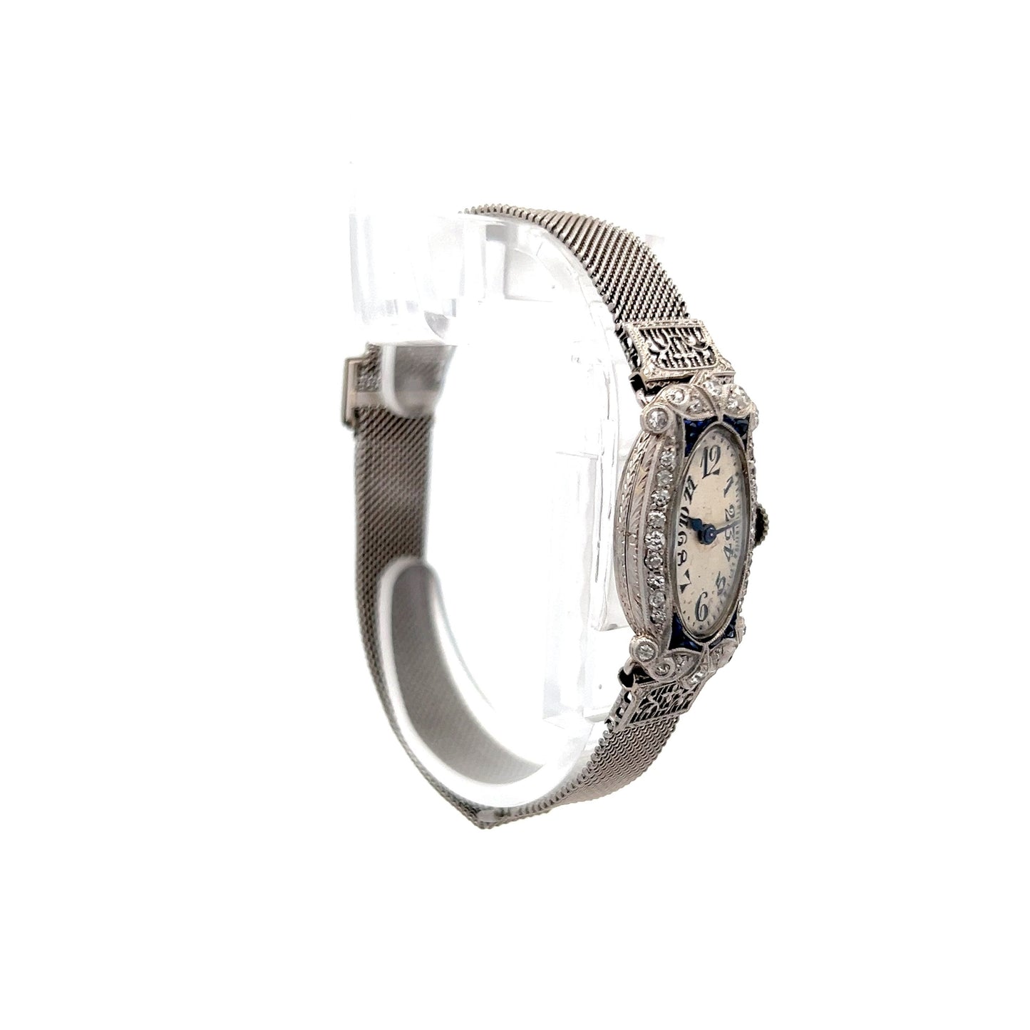 Art Deco Mesh Band Diamond Watch in 14k White Gold & Platinum