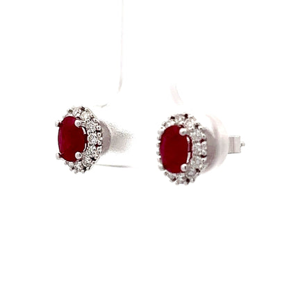 1.12 Oval Ruby & Diamond Stud Earrings in 14k