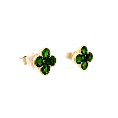 1.05 Green Tsavorite Garnet Clover Earrings in 14k Yellow Gold