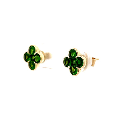 1.05 Green Tsavorite Garnet Clover Earrings in 14k Yellow Gold