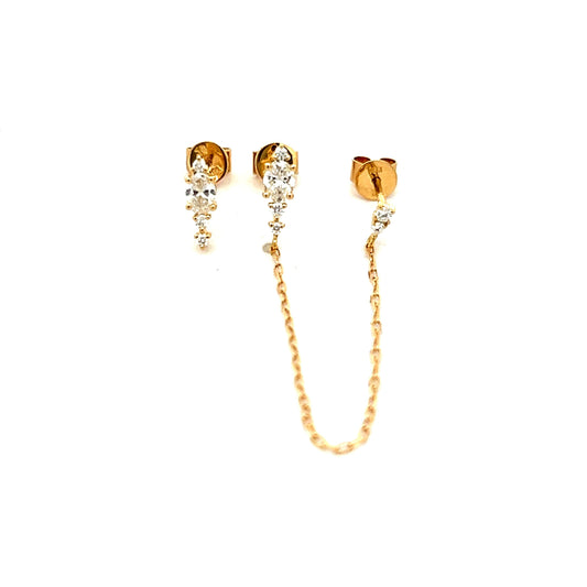 .31 Oval Diamond Chain Stud Earrings in 14k