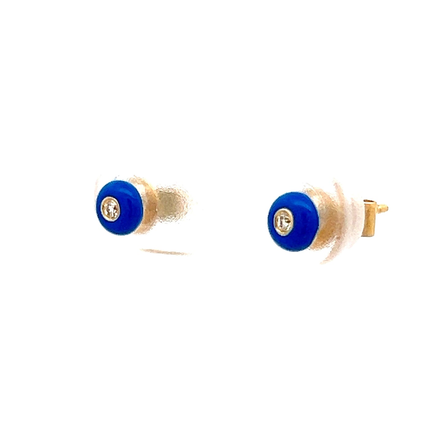 .03 Diamond & Enamel Stud Earrings in 14k Yellow Gold