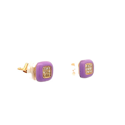 .05 Diamond & Purple Enamel Earrings in 14k Yellow Gold