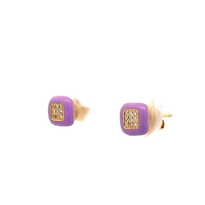 .05 Diamond & Purple Enamel Earrings in 14k Yellow Gold