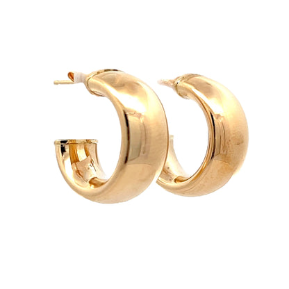 Wide Chunky Huggie Hoop Earrings in 14k Yellow Gold