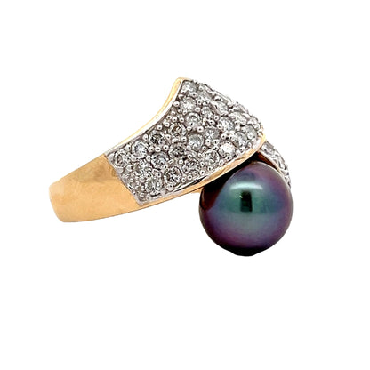 .58 Diamond & Tahitian Pearl Cocktail Ring in 14k