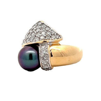 .58 Diamond & Tahitian Pearl Cocktail Ring in 14k