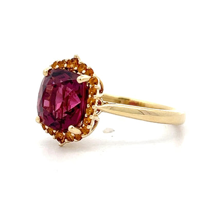 .58 Cushion Cut Garnet & Citrine Ring in 14k