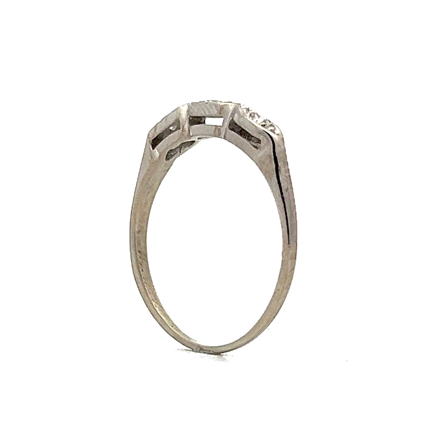 .09 Vintage 3 Stone Wedding Band in 14k White Gold