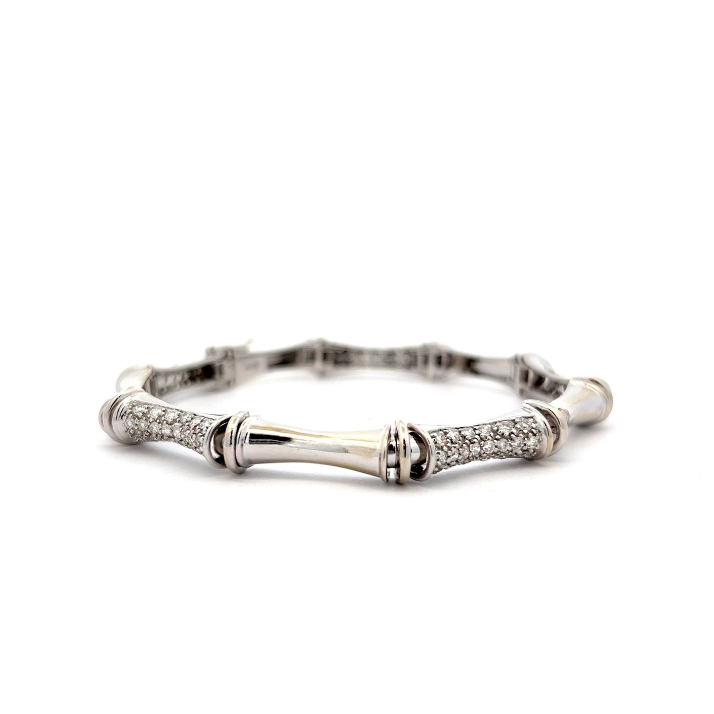 2.00 Diamond Bamboo Link Bracelet in 14k White Gold