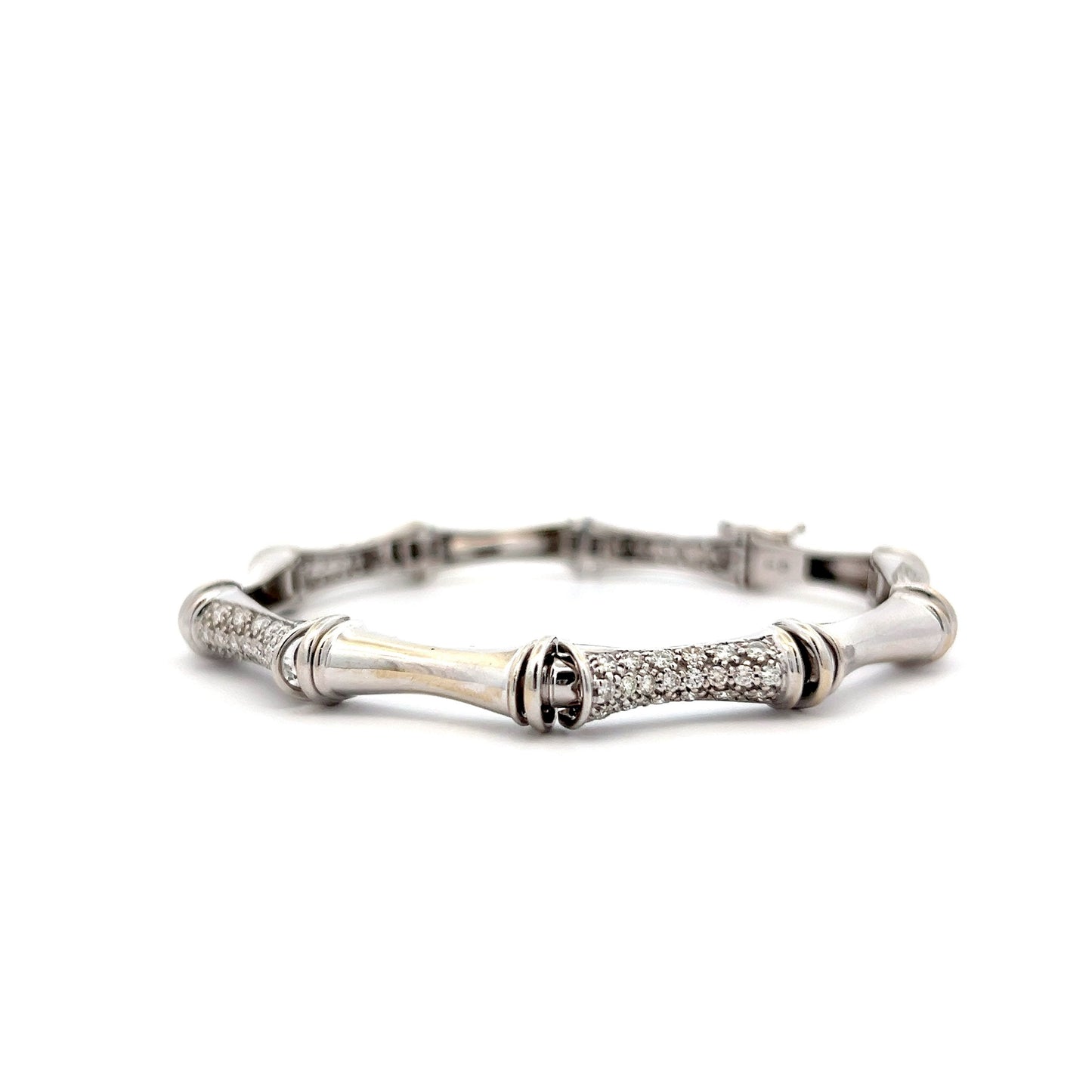 2.00 Diamond Bamboo Link Bracelet in 14k White Gold