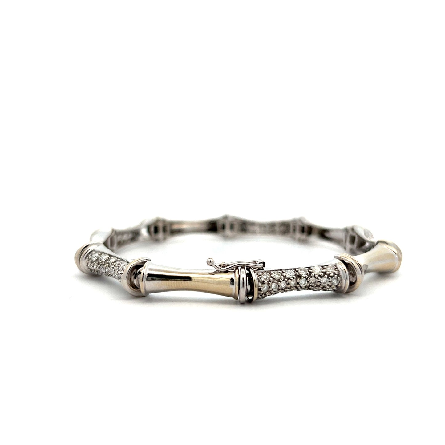 2.00 Diamond Bamboo Link Bracelet in 14k White Gold