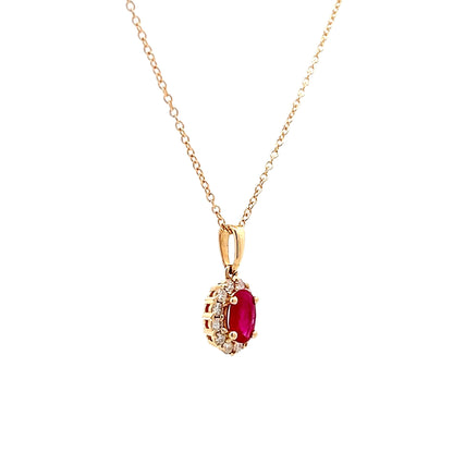 .52 Oval Ruby & Diamond Pendant in 14k Yellow Gold