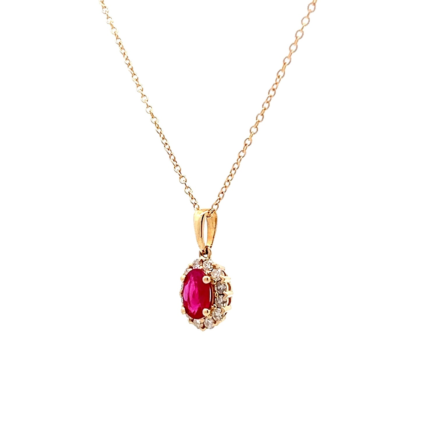 .52 Oval Ruby & Diamond Pendant in 14k Yellow Gold