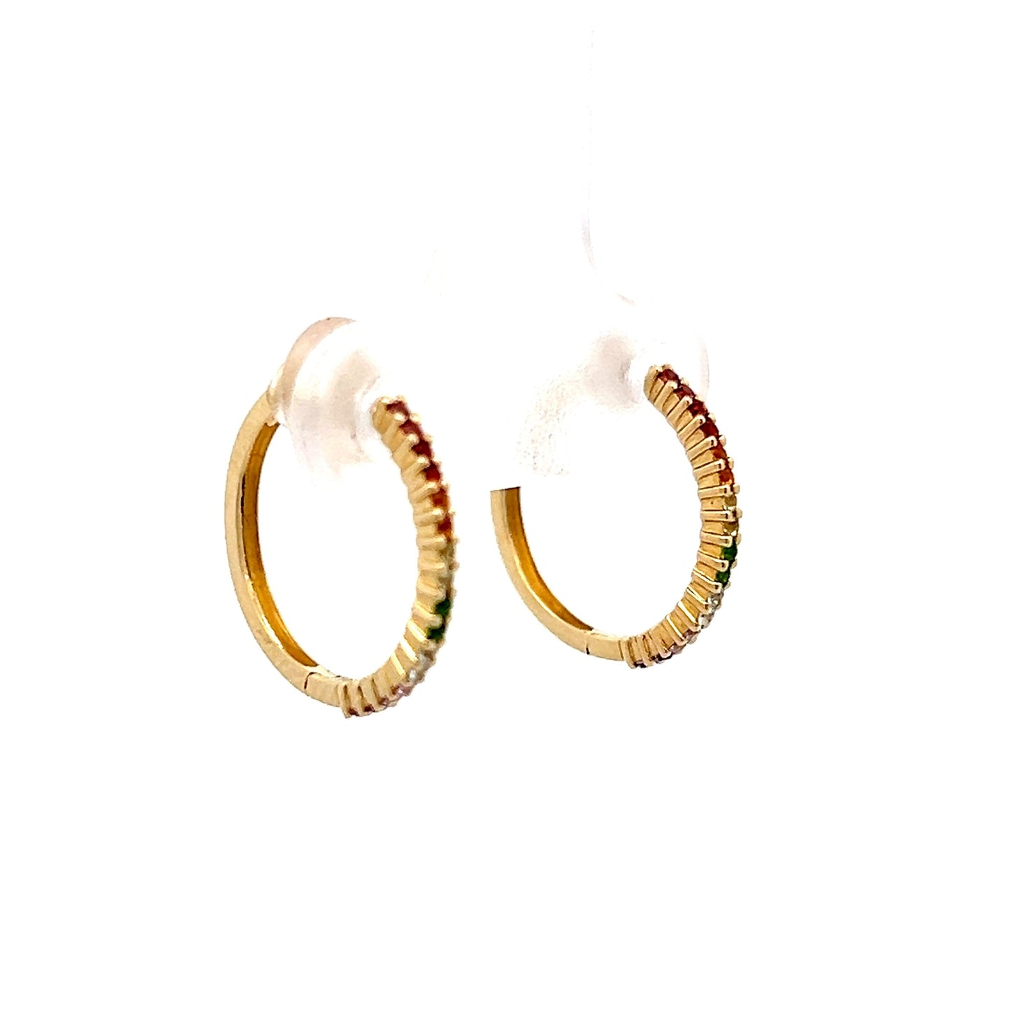 .06 Rainbow Gemstone Hoop Earrings in 14k