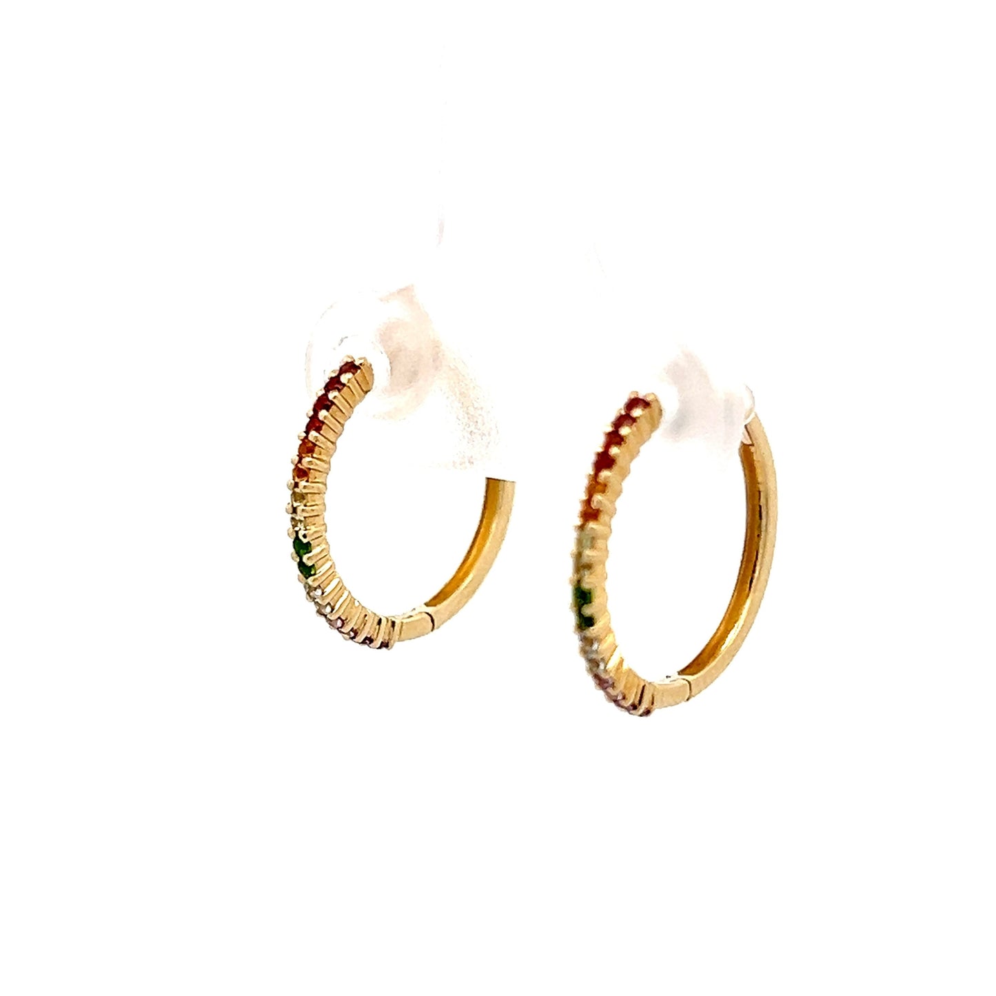 .06 Rainbow Gemstone Hoop Earrings in 14k