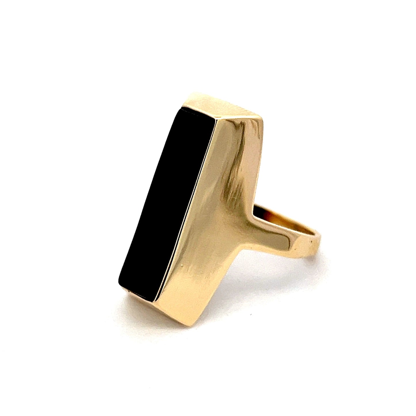 Elongated Black Onyx Cocktail Ring in 14k Yellow Gold