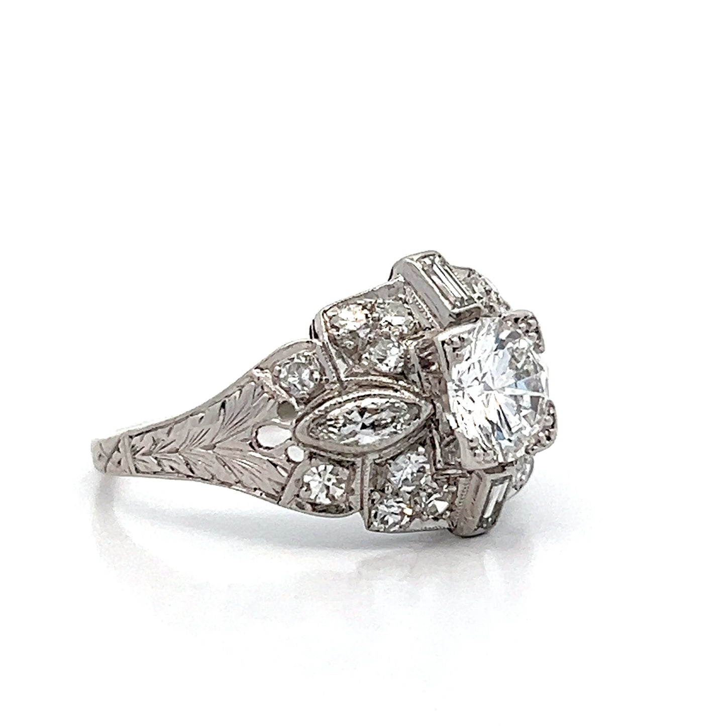 1.02 Antique Deco Diamond Engagement Ring in Platinum