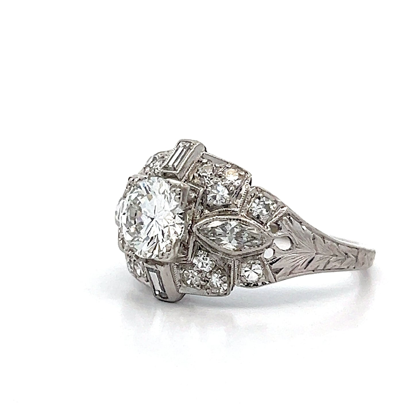 1.02 Antique Deco Diamond Engagement Ring in Platinum