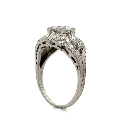 1.02 Antique Deco Diamond Engagement Ring in Platinum