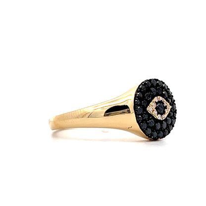 .35 Black Diamond Evil Eye Ring in 14k Yellow Gold