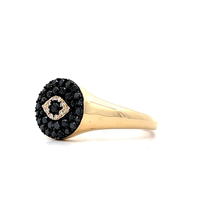 .35 Black Diamond Evil Eye Ring in 14k Yellow Gold