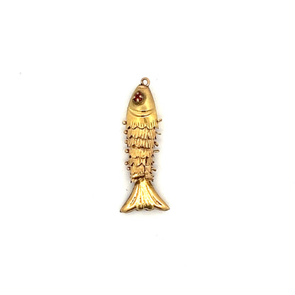 .05 Ruby Fish Charm Pendant in 14k Yellow Gold