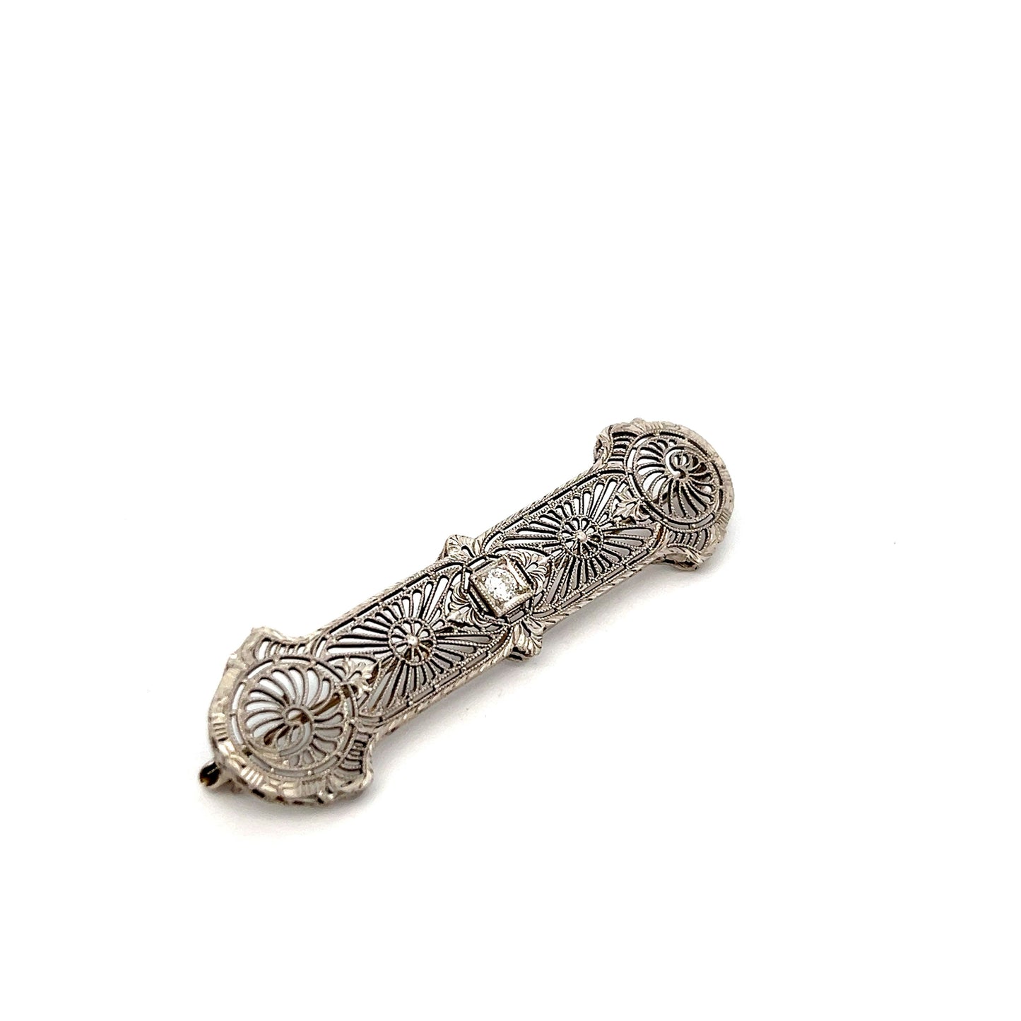 .09 Old European Diamond Filigree Brooch in 14k