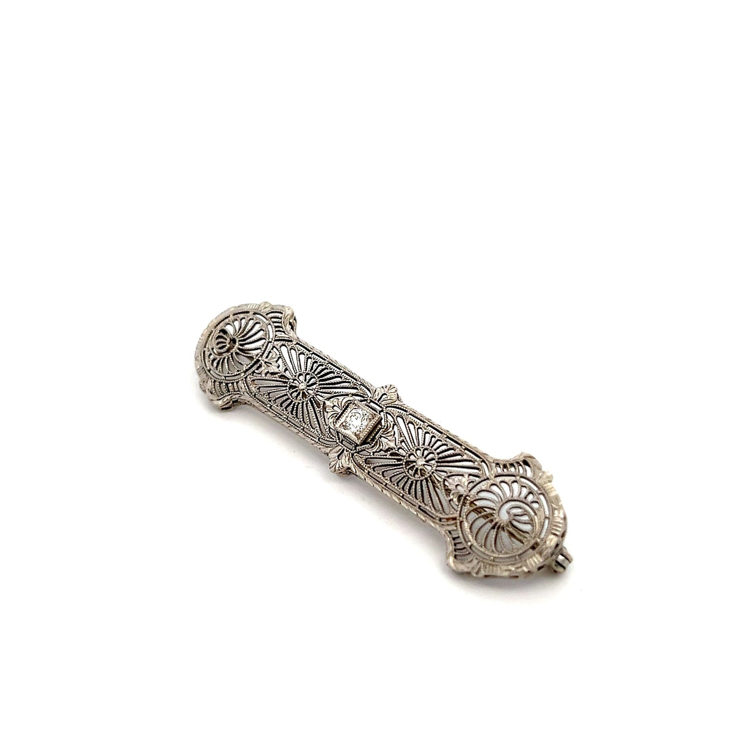 .09 Old European Diamond Filigree Brooch in 14k