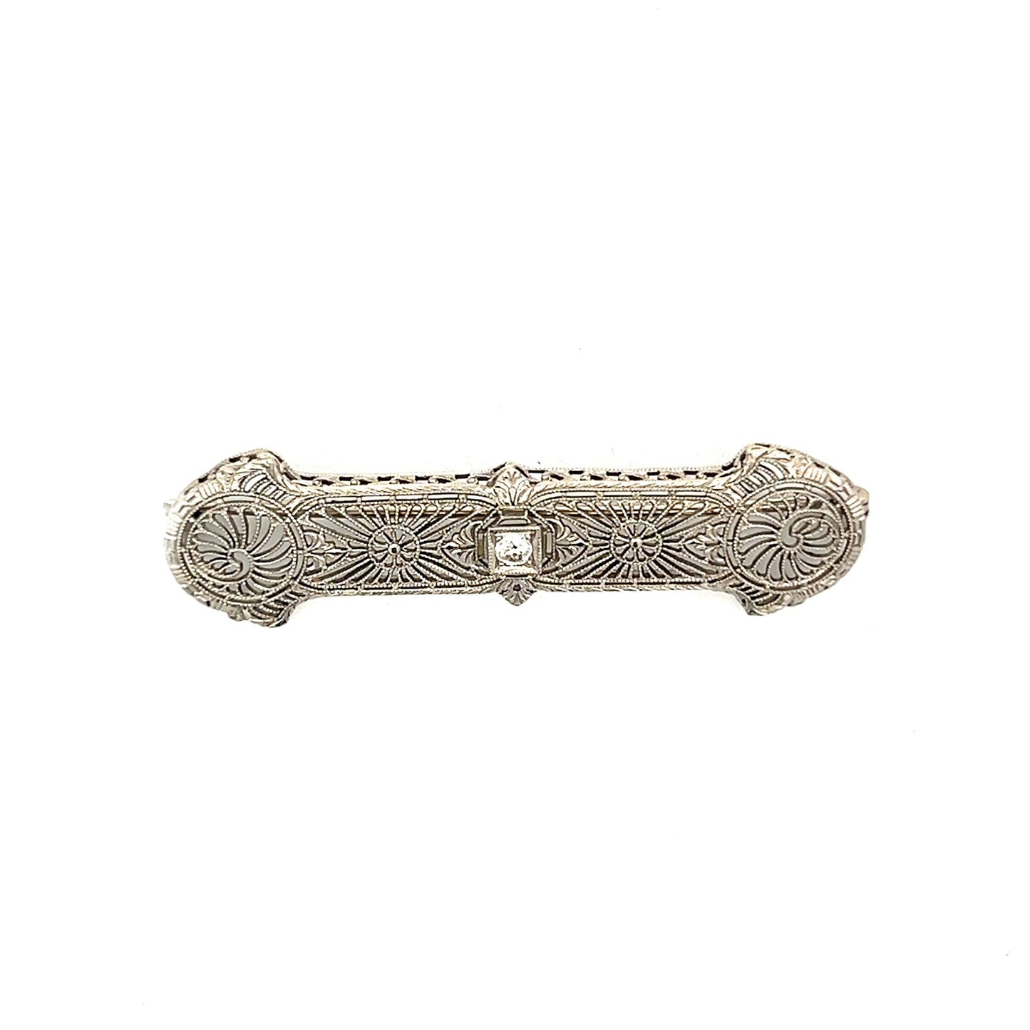 .09 Old European Diamond Filigree Brooch in 14k