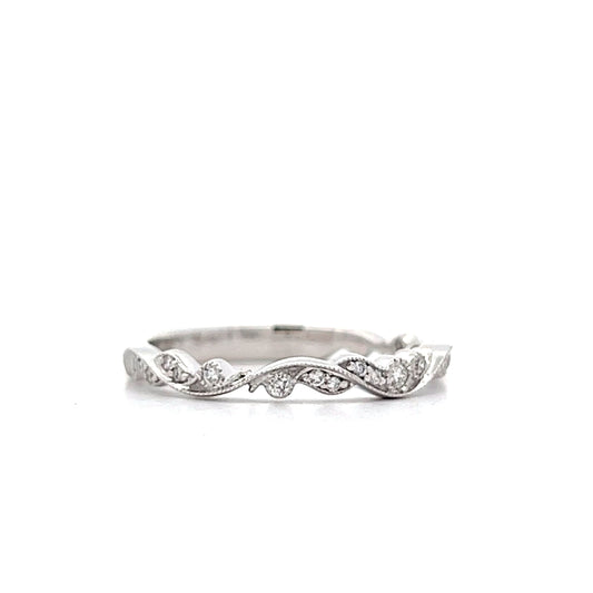 .22 Diamond Milgrain Twisted Wedding Band in 14k White Gold