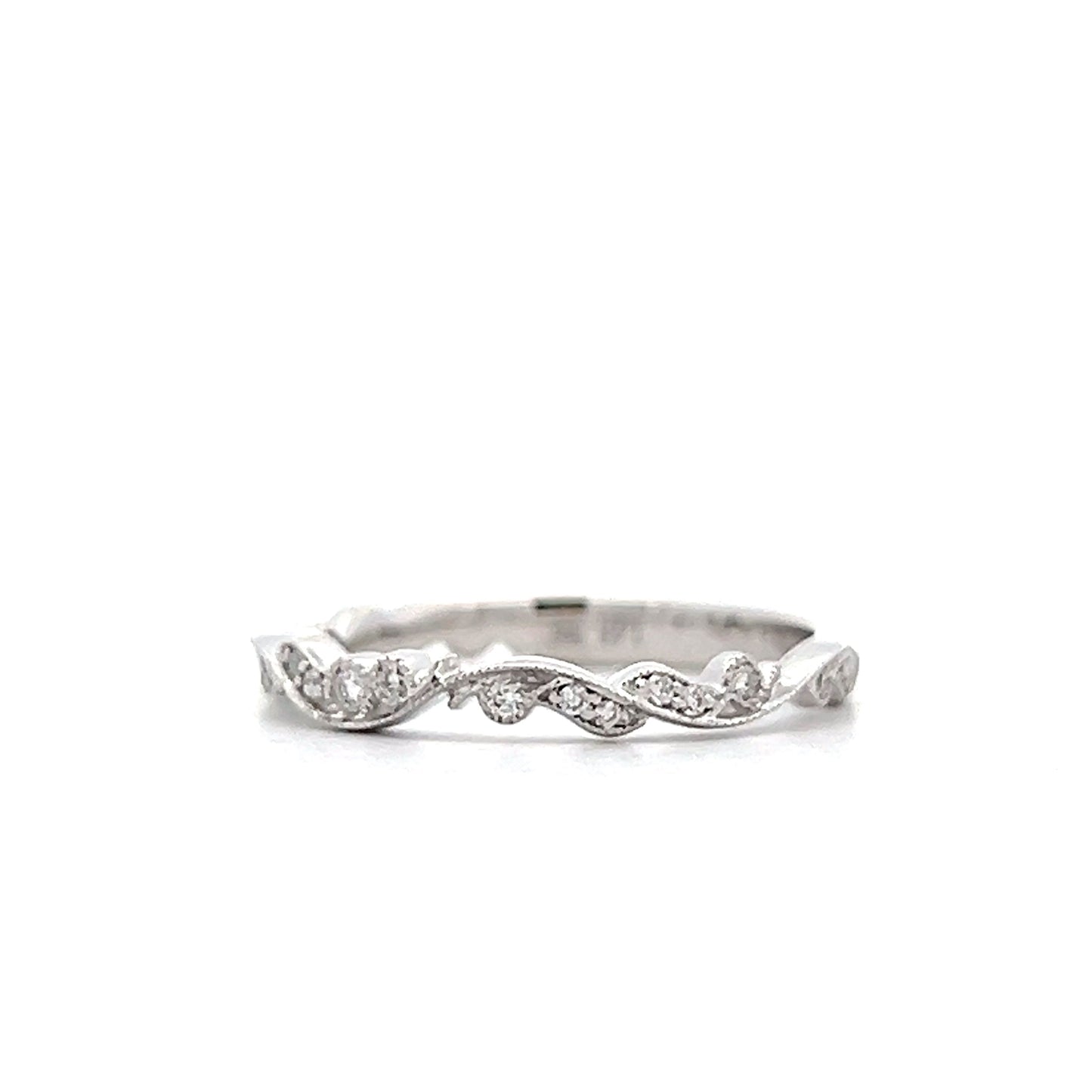 .22 Diamond Milgrain Twisted Wedding Band in 14k White Gold