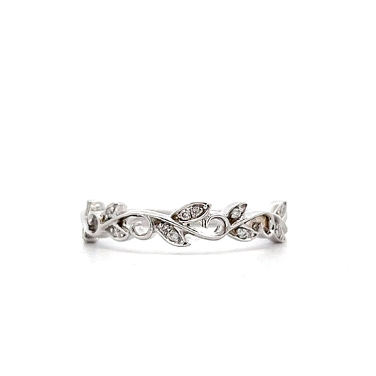 .05 Diamond Leaf Wedding Band in 14k White Gold