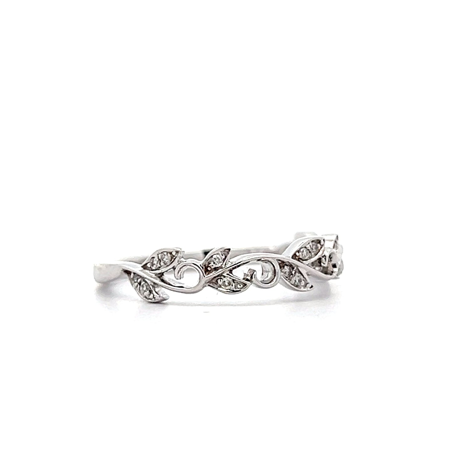 .05 Diamond Leaf Wedding Band in 14k White Gold