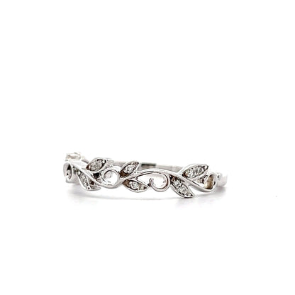 .05 Diamond Leaf Wedding Band in 14k White Gold