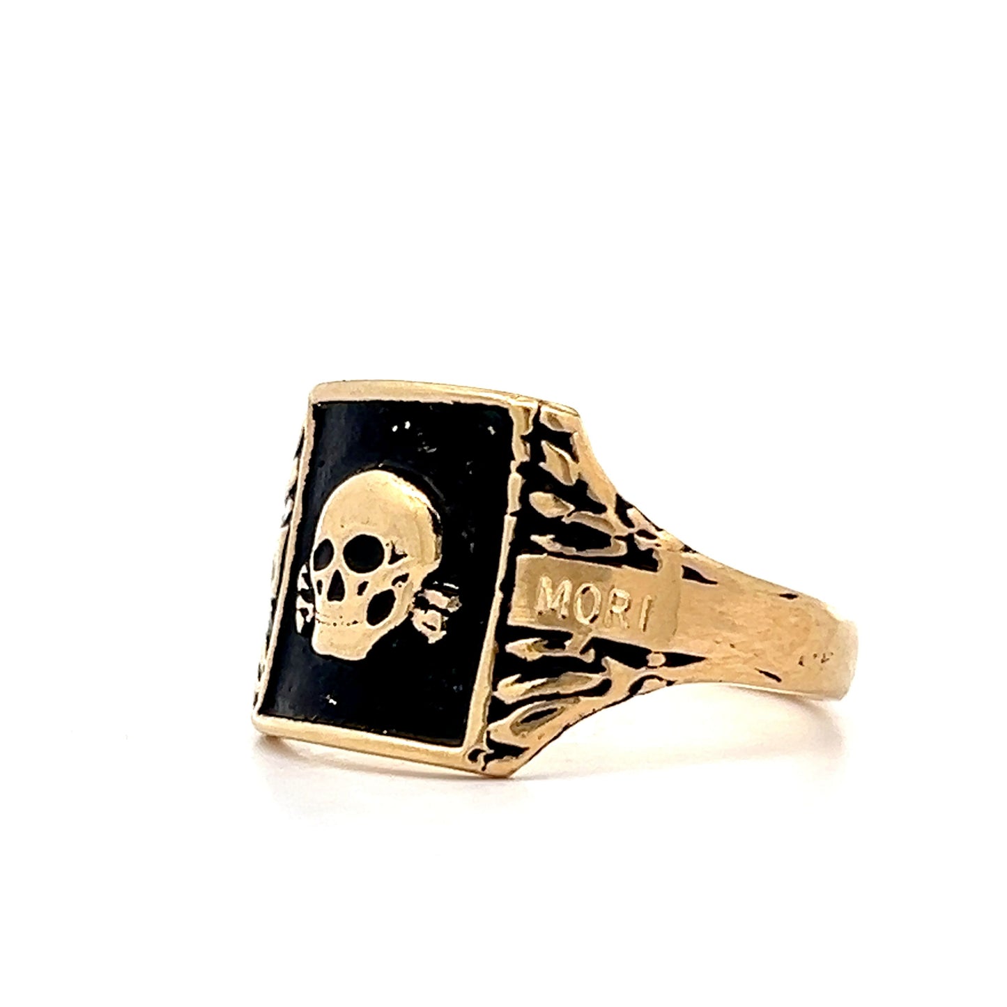 Mens Memento Mori Skull Ring in 18k Yellow Gold