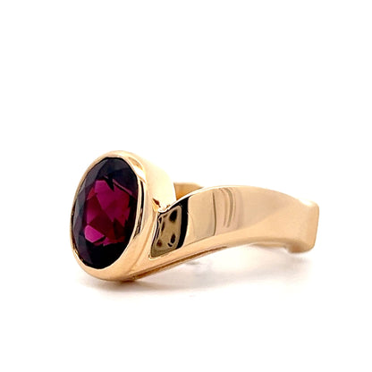 3.28 Oval Garnet Cocktail Ring in 14k Yellow Gold