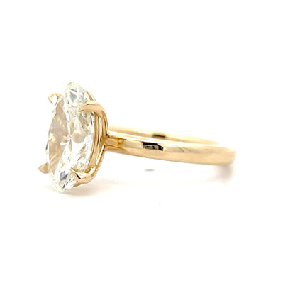 2.86 Moval Cut Diamond Engagement Ring in 14k Yellow Gold