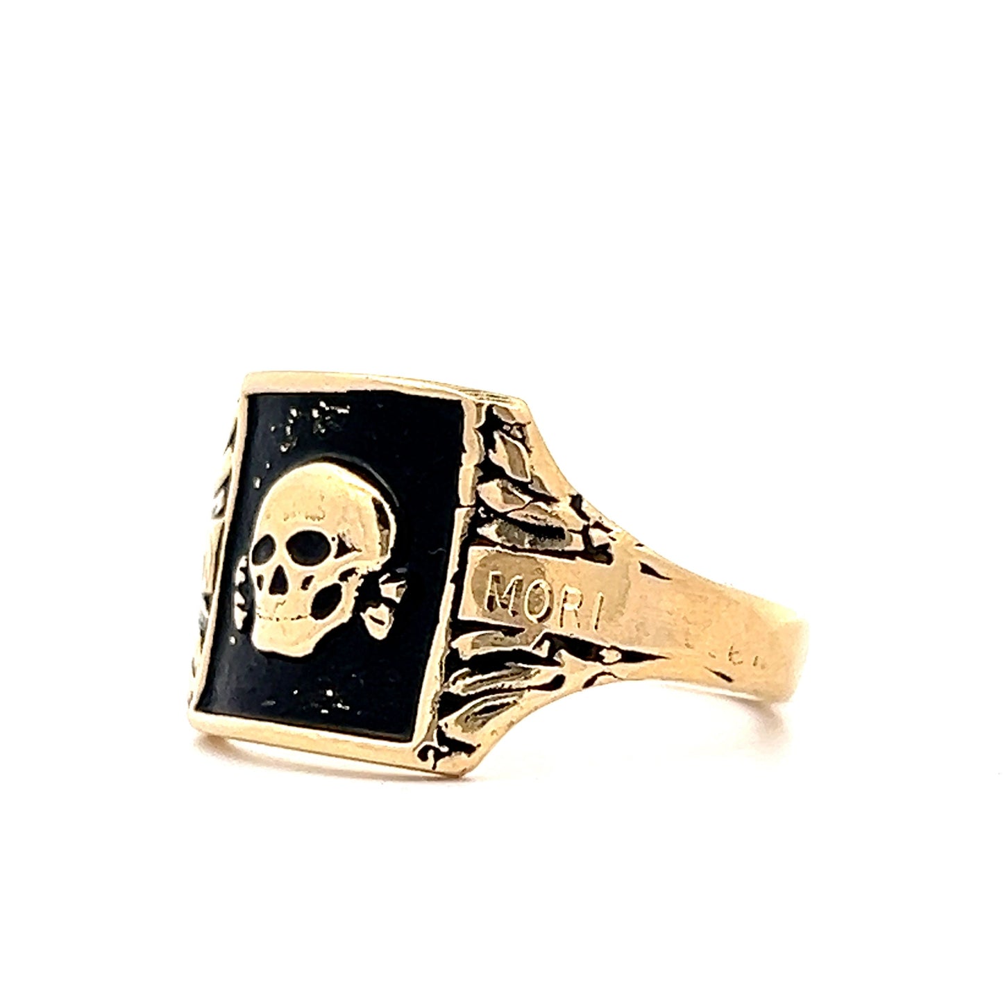 Mens Memento Mori Skull Ring in 18k Yellow Gold