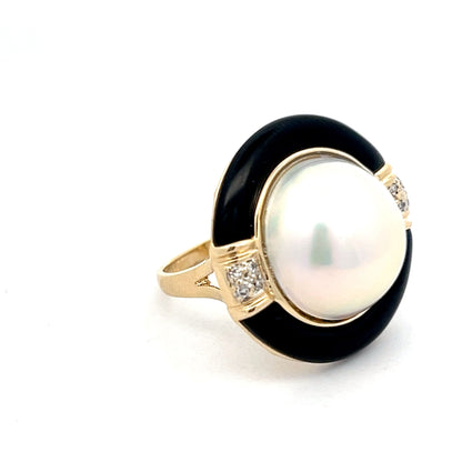 Mabe Pearl & Onyx Cocktail Ring in 14k