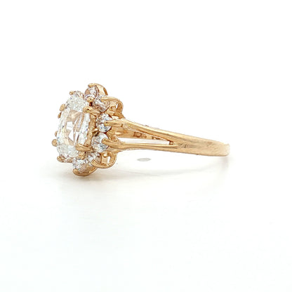 .42 Oval Rose Cut Diamond Halo Engagement Ring 10k