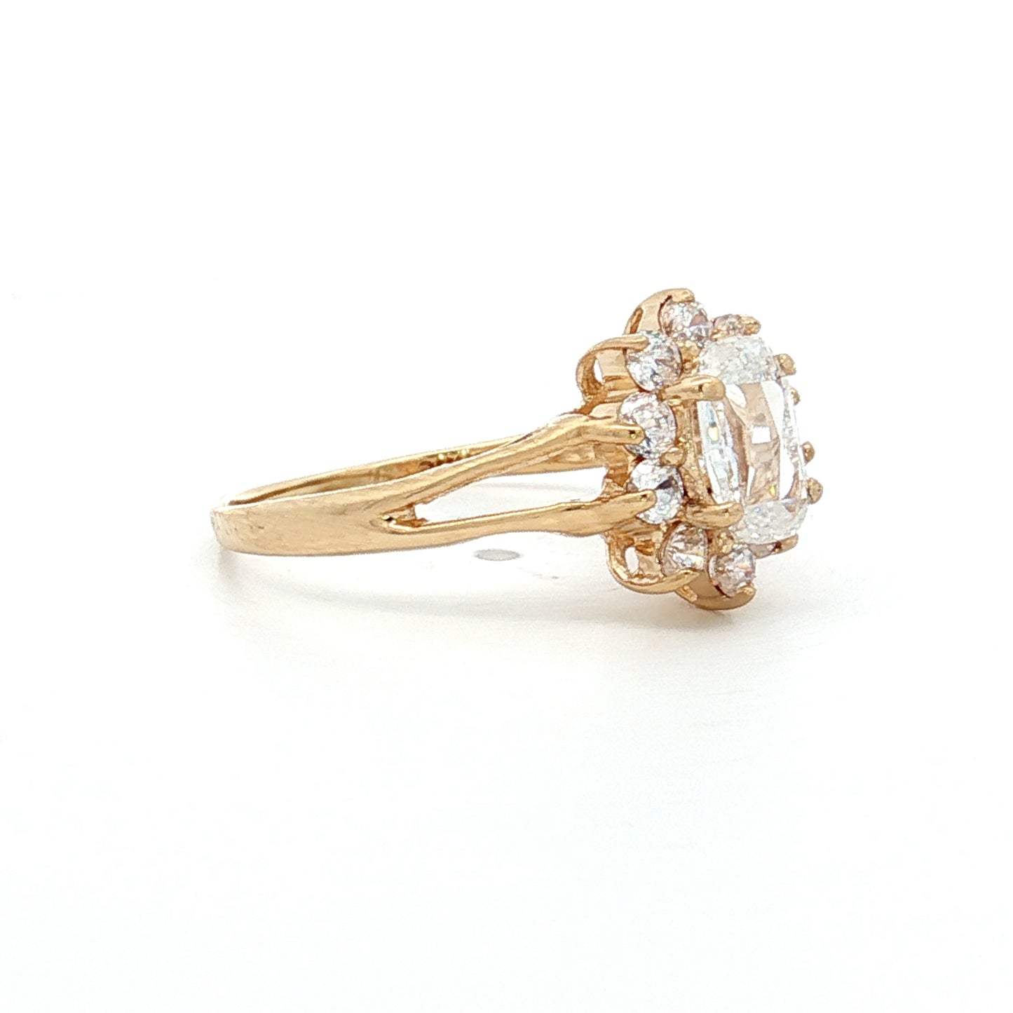 .42 Oval Rose Cut Diamond Halo Engagement Ring 10k