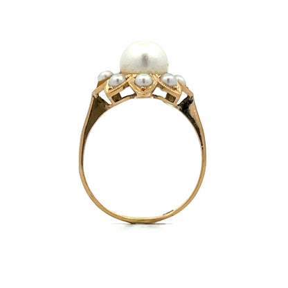 Pearl Floral Halo Cocktail Ring in 18k Yellow Gold