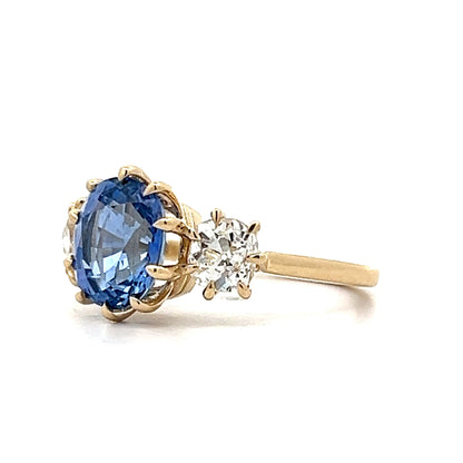 3.40 Cushion Ceylon Sapphire Engagement Ring in 14k