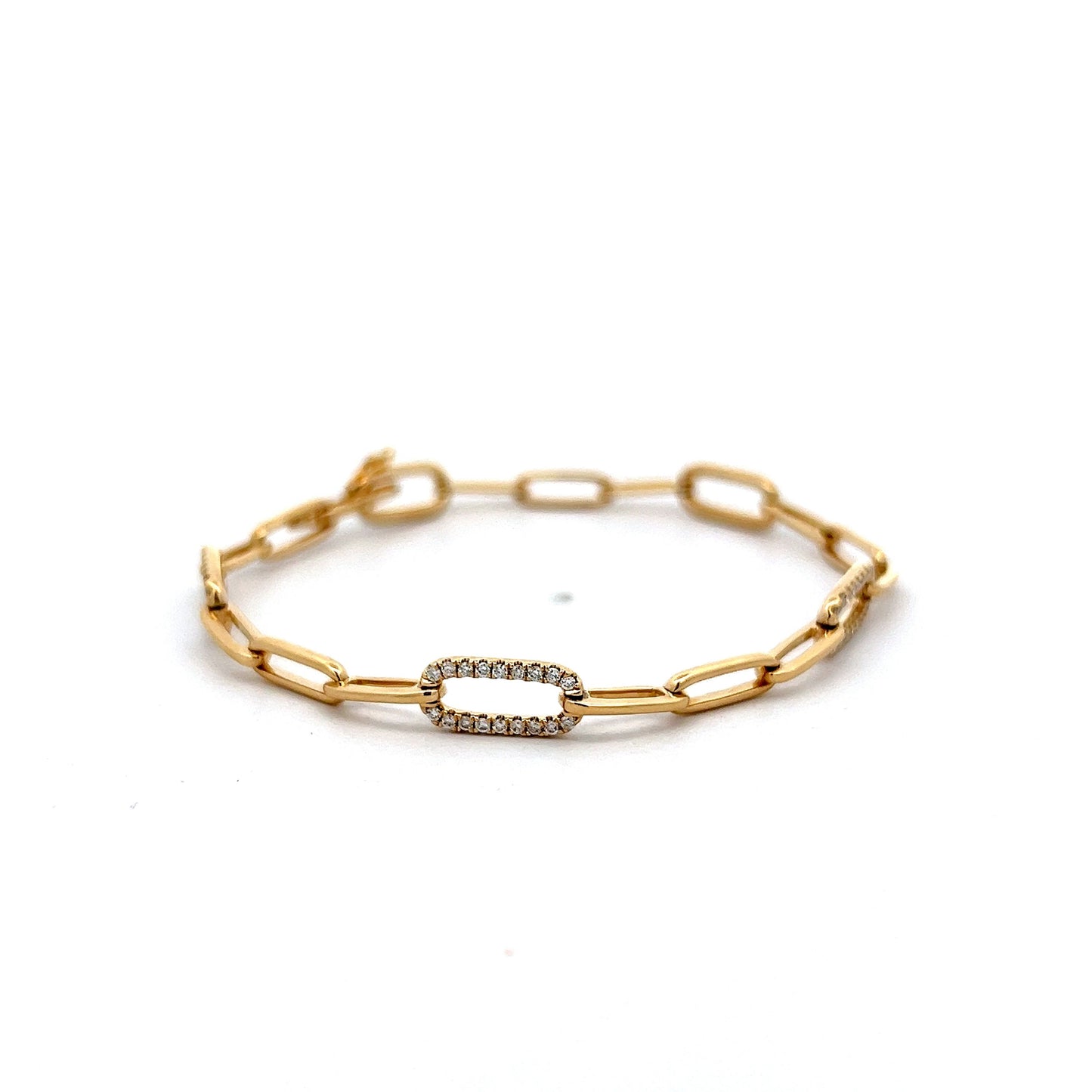 .57 Pave Diamond Paperclip Link Bracelet in 14k Yellow Gold