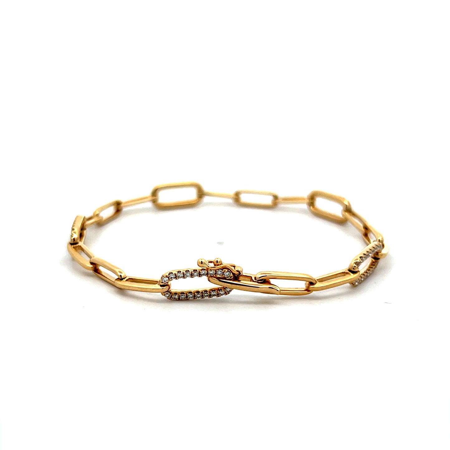 .57 Pave Diamond Paperclip Link Bracelet in 14k Yellow Gold