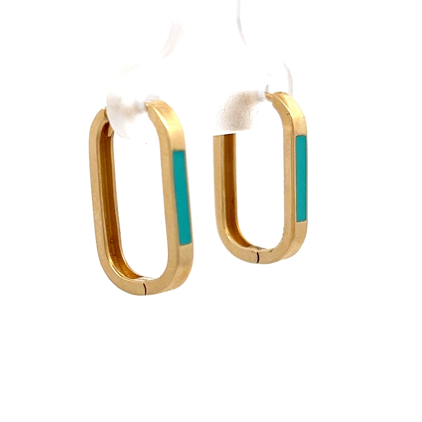 Rectangular Hoop Earrings w/ Turquoise in 14k