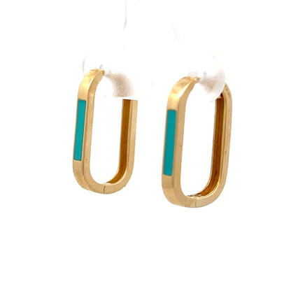 Rectangular Hoop Earrings w/ Turquoise in 14k